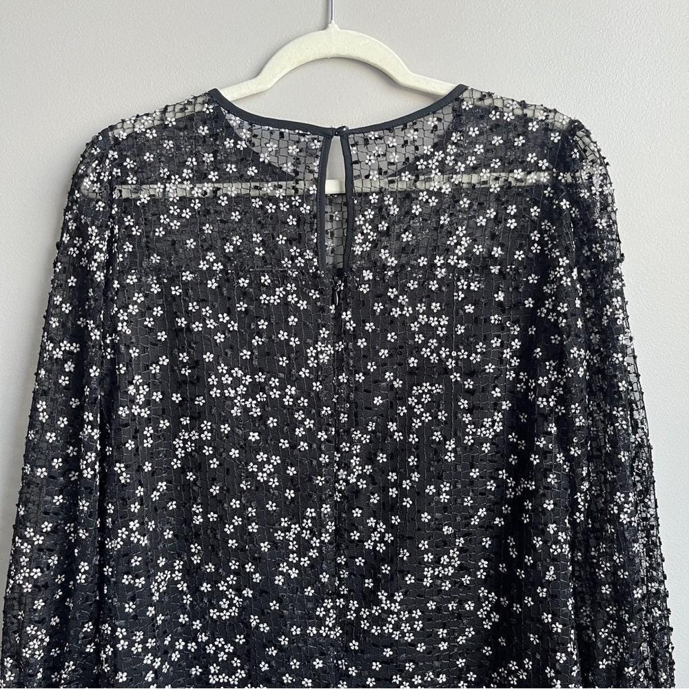 Vintage Dress Women's Small Black‎ White Daisies Retro Mod Mesh Feminine Cottage - Picture 7 of 12